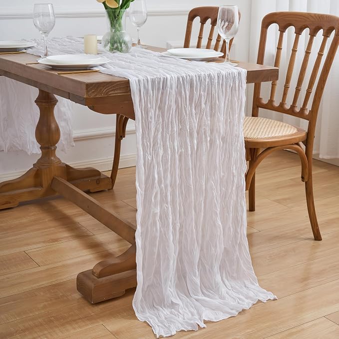 Asee'm 12pcs Ivory White Cheesecloth Table Runner Summer 10FT Gauze Rustic | - Image 7