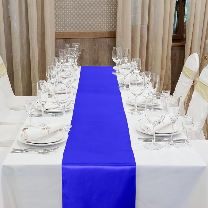 Aneco 16 Pack Satin Table Runner 12 x 108 Inch Dark Blue Long Wedding Satin - Image 4