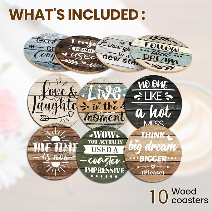 10pcs Coasters for Drinks Funny Humorous Sayings Absorbent Coasters Set Round - Image 3