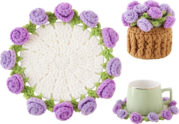 Crochet Flower Coasters, Handmade Bouquet Coasters by VaneOak