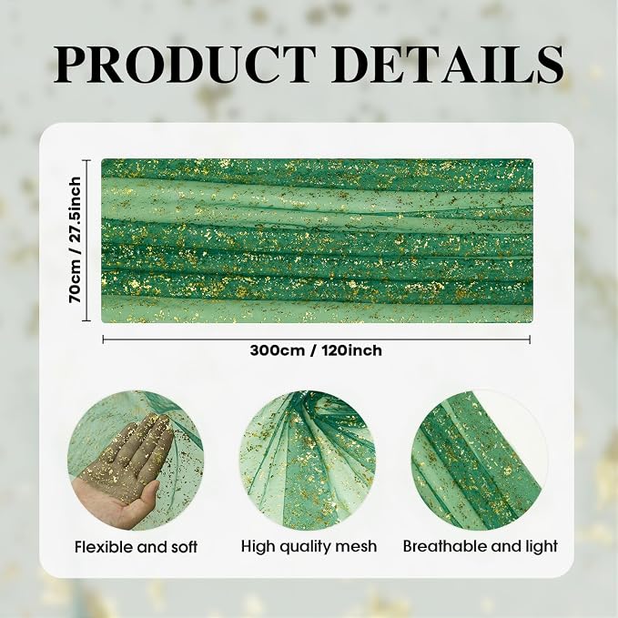 Artoid Mode 6PCS Green Gold Gauze Table Runner 120 Inch 10FT, Glitter Metallic - Image 4