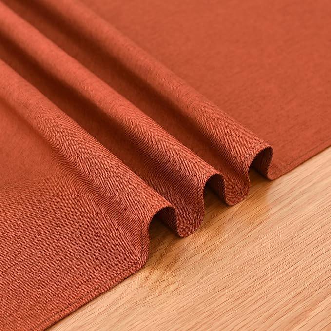 Faux Linen Table Runner Water Resistant 13 x 48 in, Rust | Farmhouse Rustic - Image 6