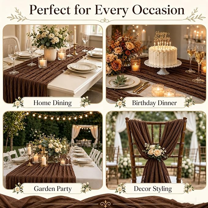 10 Pack Brown Cheesecloth Table Runner 22 x 120 Inch Gauze Table Runner | 10FT - Image 7