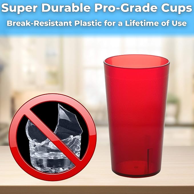 Restaurant Grade, BPA-Free 12oz Red Plastic Cups 12pk. Super Durable, Break - Image 2