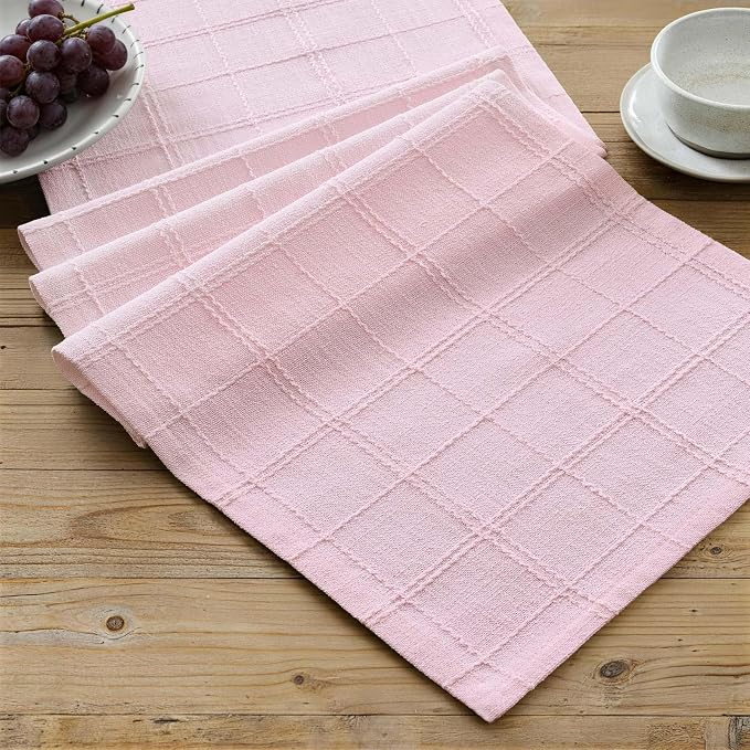 Linen Checked Farmhouse Table Runner, 13x36 Inches Pink | Raised Grid Design by ZEEMARTONLINE