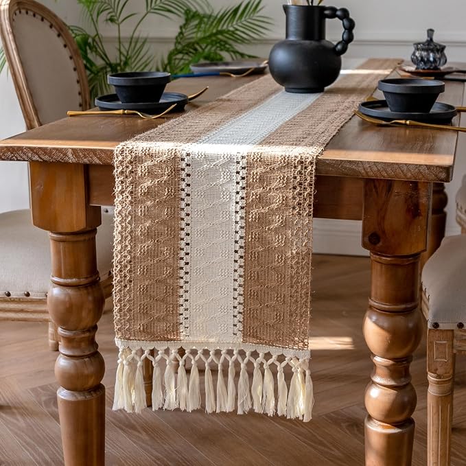 EMMTEEY Boho Table Runner with Tassels 108 Inches Long, Scratch & Heat Resistant by EMMTEEY