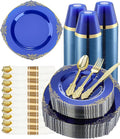 350 Piece Clear Blue Plastic Dinnerware Set by GoodLuck