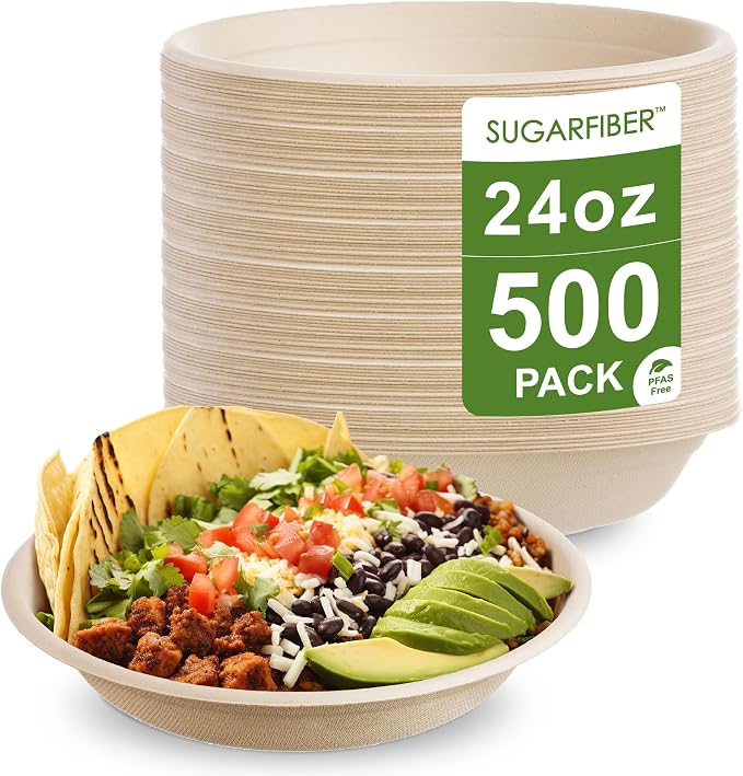 24oz Compostable Paper Bowls Disposable Round Natural Soup Bowls, Biodegradable by HarvestPackGOURMETSHOWCASE
