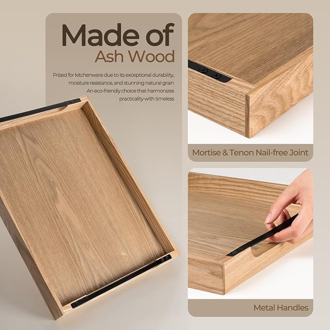 Wooden Serving Tray with Metal Handles|Ottoman Tray - Image 3