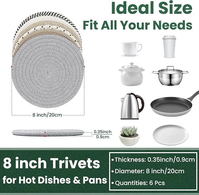 8 Inch Trivets for Hot Dishes, Hot Pots and Pans, Large Coaster for Kitchen - Image 2