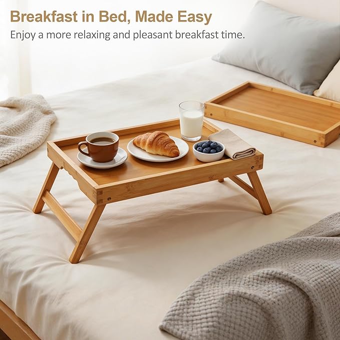 2 Pack Bamboo Bed Tray Tables - Image 2