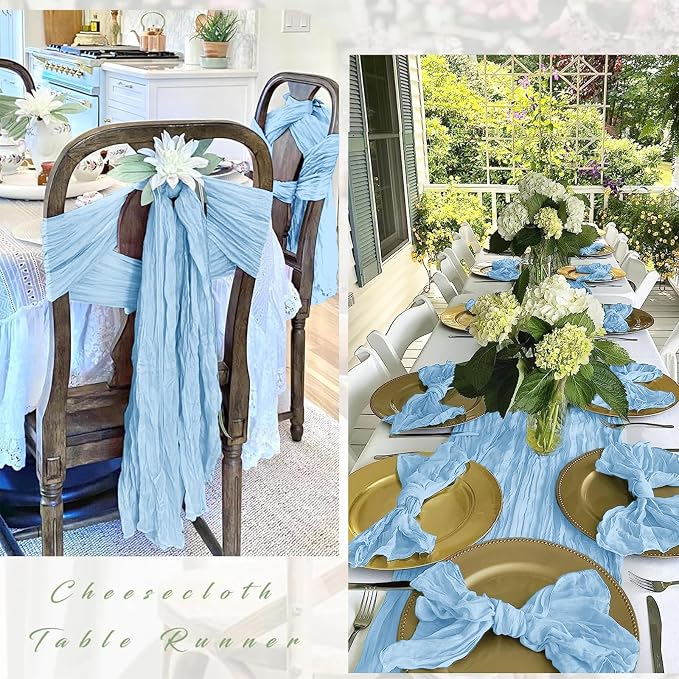 25 Pack Baby Blue Cheesecloth Table Runner 17 x 108 Inch Gauze Table Runner - Image 3