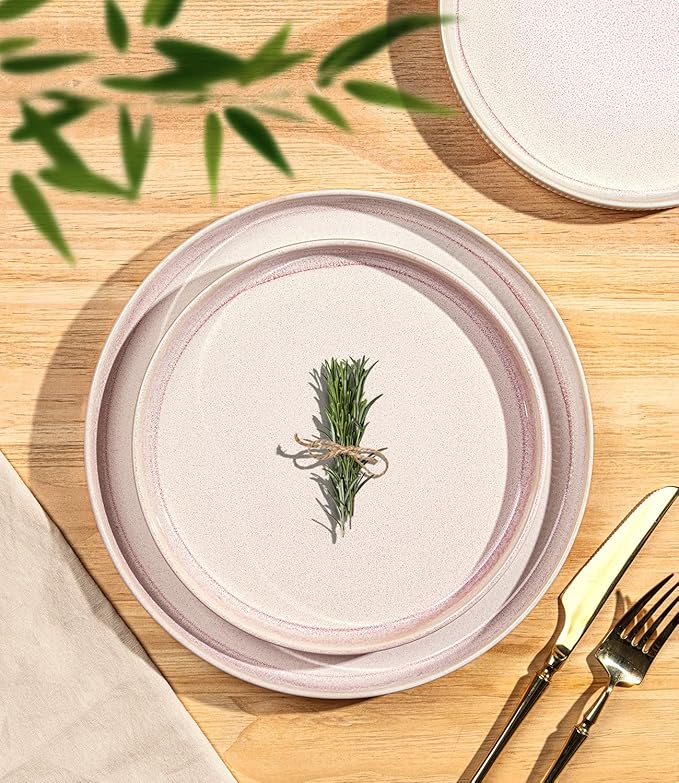Ceramic Dinnerware Set for 8, 24-Piece Plates and Bowls Set | Lightweight - Image 2