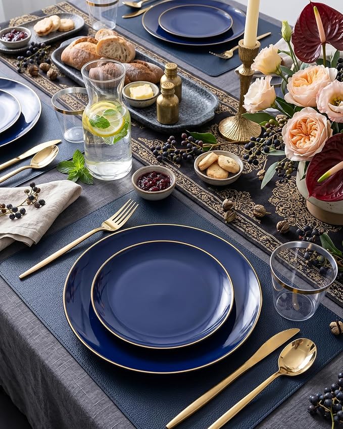 bUCLA 150PCS Blue and Gold Plastic Plates - Image 6
