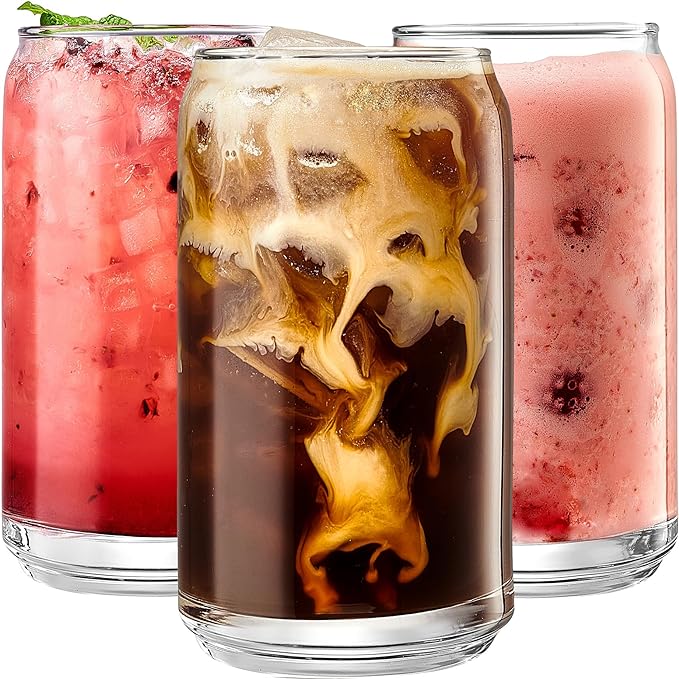 Le'raze Set of 6 Patented Can Shaped® Drinking Glasses - 16oz Clear Goblet by LERAZE