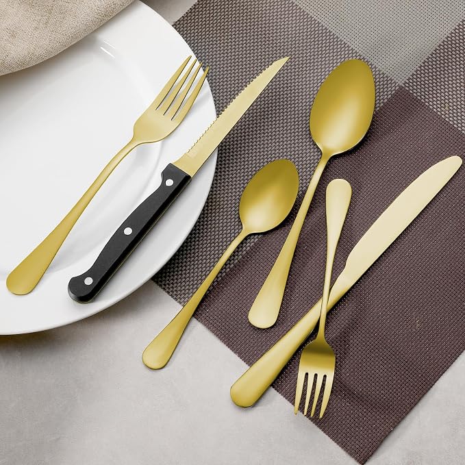 24 Pcs Gold Forks and Spoons Silverware Set, Food Grade Stainless Steel - Image 5