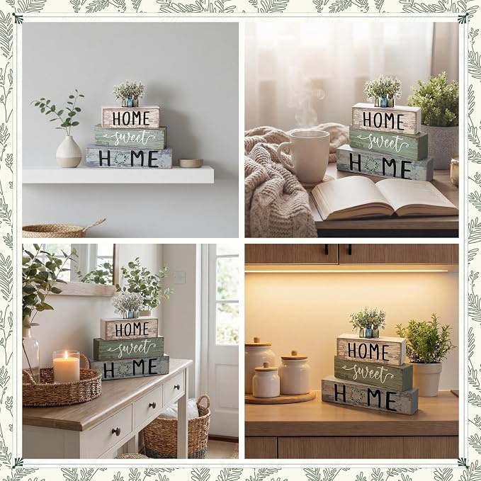 Cinnvoice 4 Pcs Spring Eucalyptus Mason Jar Wooden Block Decor Farmhouse Tiered - Image 4
