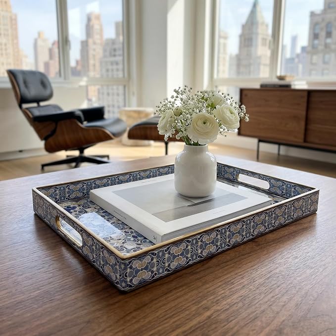 Boho Decorative Tray, Modern Blue Serving Tray - Image 4