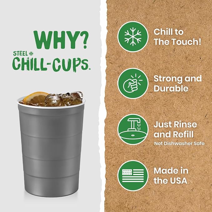 Steel Chill Cups 16 oz. Durable & Reusable Party Cups, 100% recyclable - Image 2
