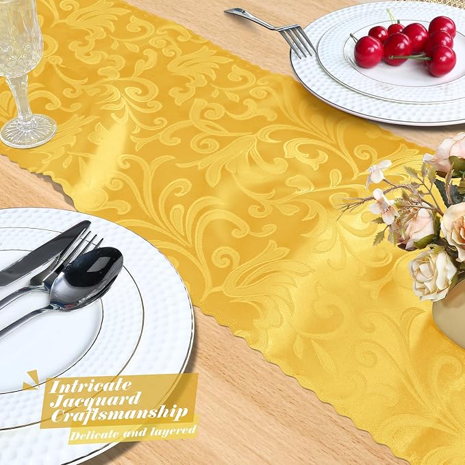 MILVOWOC Gold Satin Table Runner, 4 Pack, 12 x 72 Inch | Jacquard Damask - Image 7