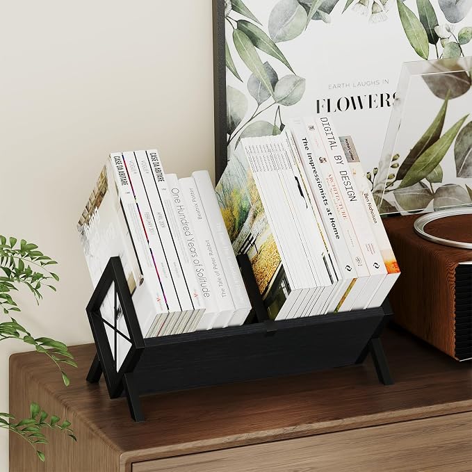 YINMIT Wood Desktop Bookshelf Organizer, Slanted Tabletop Bookshelf | Small - Image 9