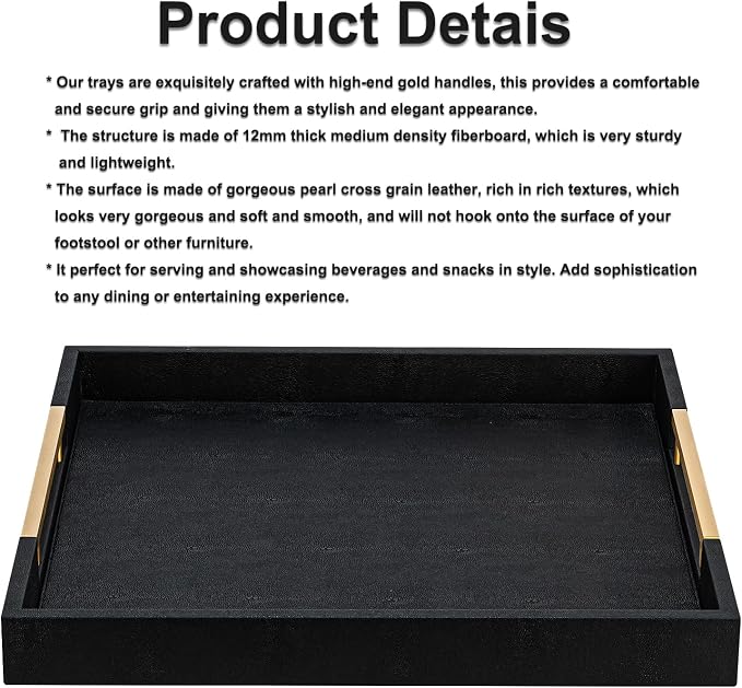 Black Faux Leather Decorative Serving Tray - Image 5