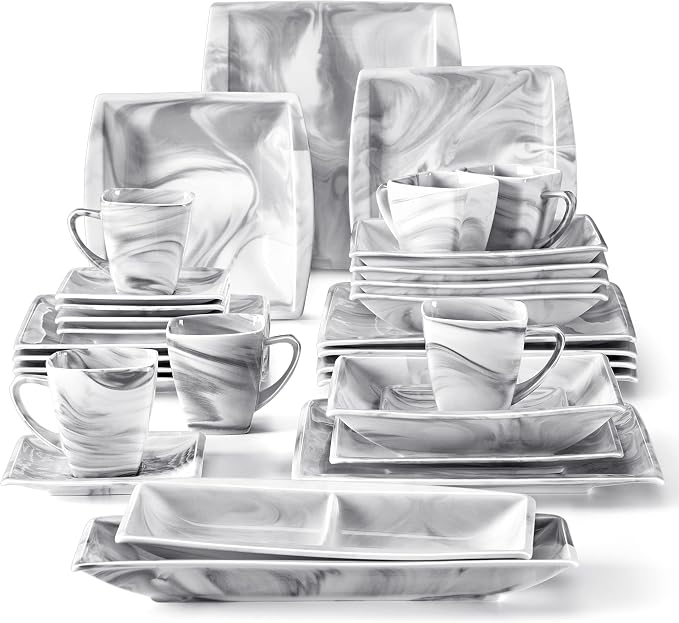 MALACASA Dinnerware Sets, 32 Pieces Porcelain Plates and Bowls Sets by MALACASA