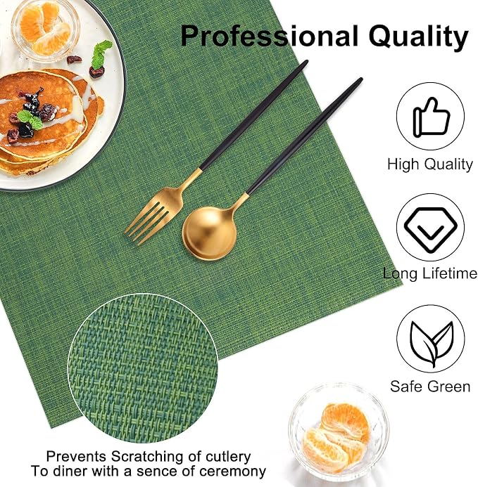 Vinyl Placemats Set of 8, PVC Woven Washable Non-Slip Table Mats, Heat - Image 6