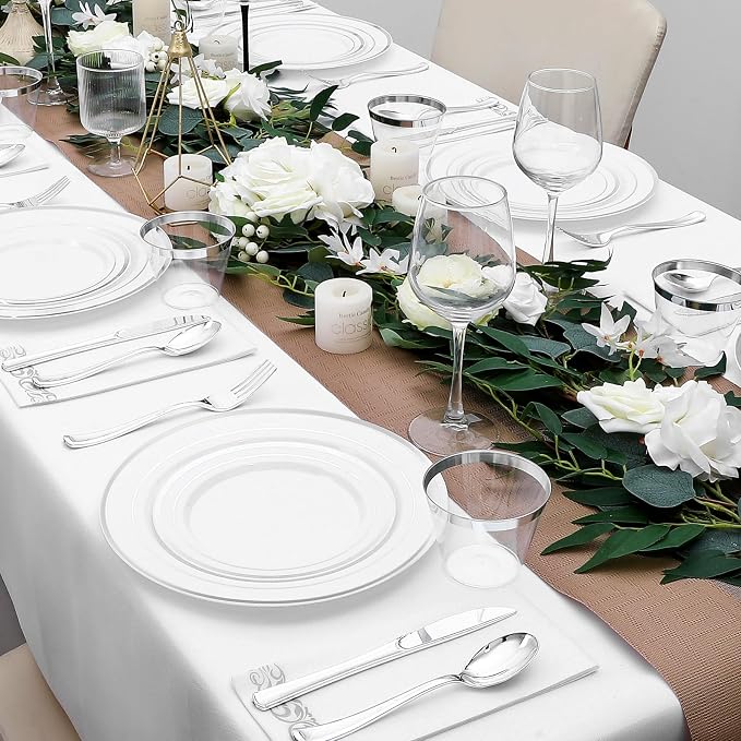 350-Piece Silver Rim Plastic Dinnerware Set - Image 6