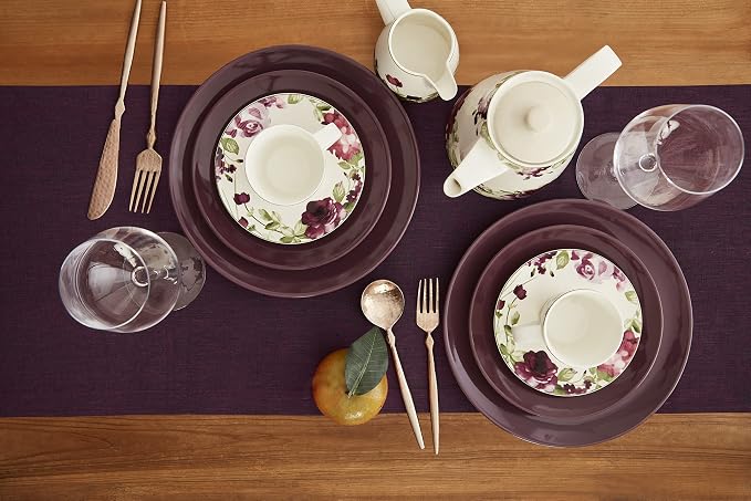 Solino Home 100% Pure Linen Table Runner Burgundy, Athena 14 x 156 in Long | - Image 3