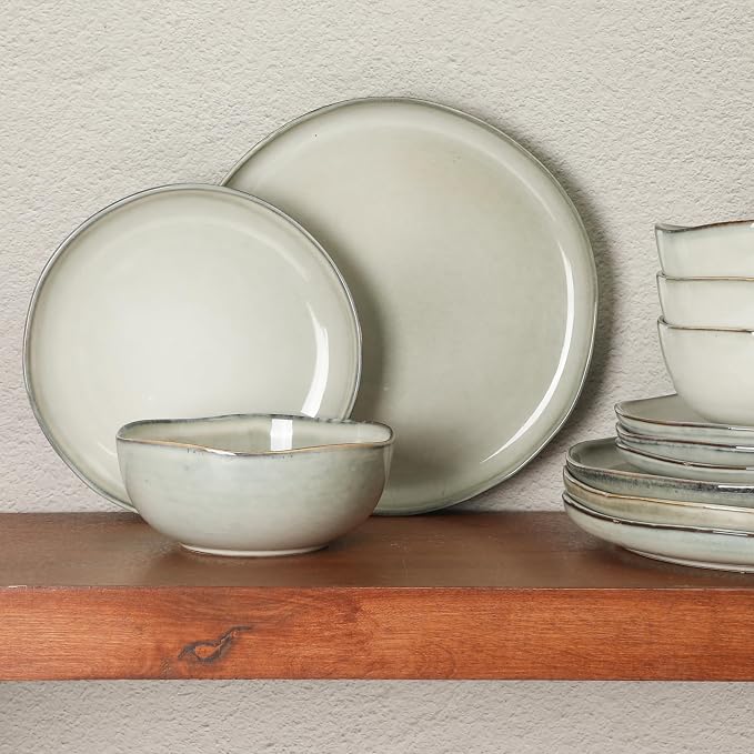 Gibson Elite Nardini 12 Piece Plates and Bowls Reactive Glaze Dishes Stoneware - Image 2