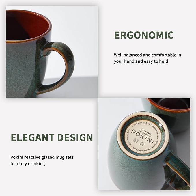 Pokini Coffee Mug 14 oz, Ceramic Coffee Mugs Set of 6, Reactive Glaze Mug - Image 5