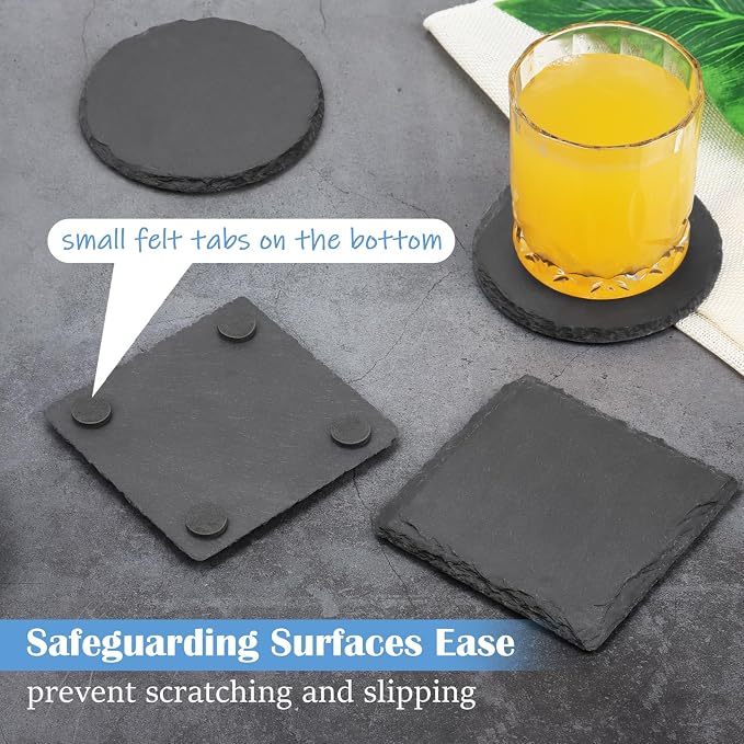 Black Nature Stone Round Coasters Set of 2, Cup Coasters Absorbent Anti-Scratch - Image 4