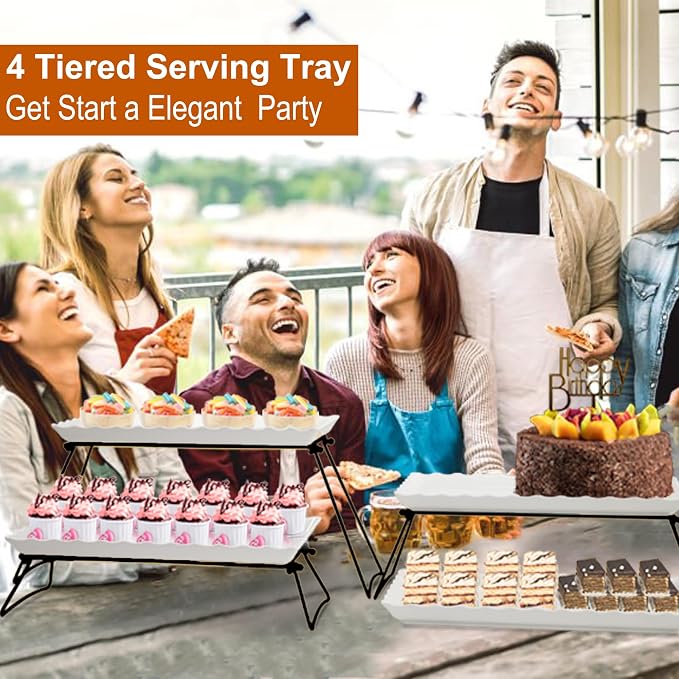 KAQAHIDO Extra Large 4 Tier Serving Tray Set, Tiered Trays Stand - Image 7