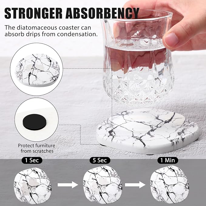 Diatomaceous Earth Coasters Set of 4，Cool Absorbent Quick-Dry Drink Coasters - Image 3