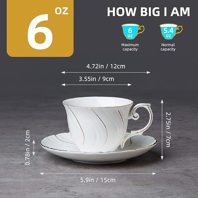 Agyiuns tea cups and saucers ceramic coffee mug 6oz - Image 2