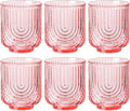 Pink Vintage Drinking Glasses Set of 6-15oz Hand-Blown Highball Ribbed Glassware by TrophyToast