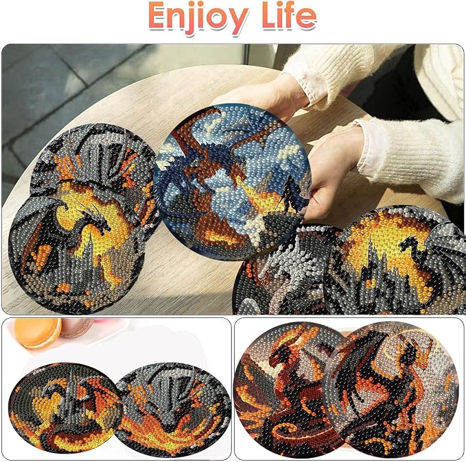ijbnhd 8 PCS Dragon Diamond Art Coasters Kits - Image 2