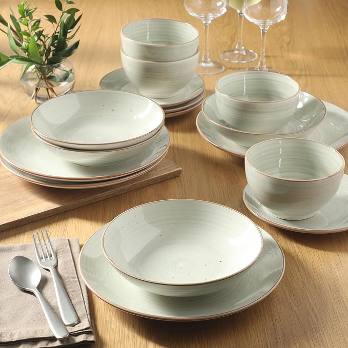 Gibson Home Stonebury 16 Piece Plates and Bowls Cream Grey Dishes - Image 6