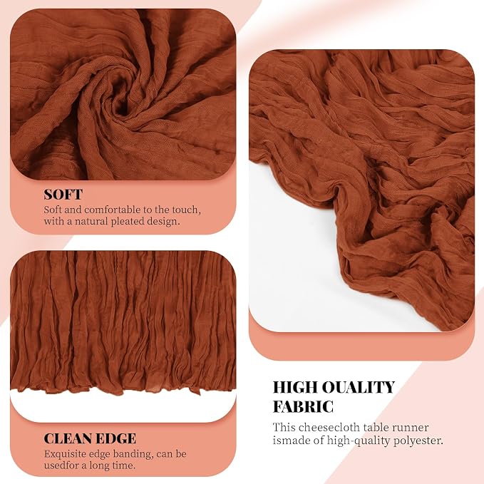 3 Pack Terracotta Cheesecloth Table Runner, 17 x 108 Inch, Gauze Cheese Cloth - Image 4