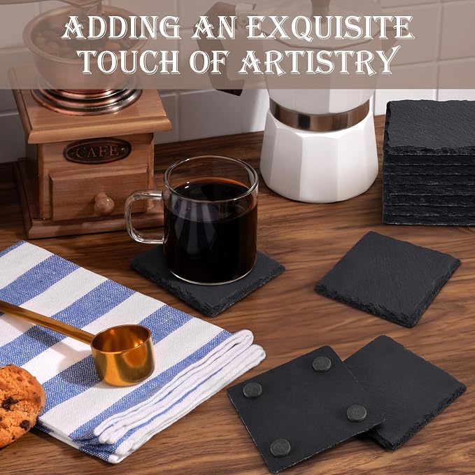 13 Pieces Slate Drink Coasters, GOH DODD 4 Inch Black Coasters Stone Coaster Set - Image 6
