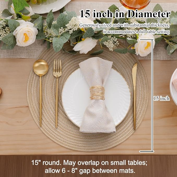 SHACOS Round Braided Placemats Set of 8 Cotton Fabric Round Table Mats Non Slip - Image 3