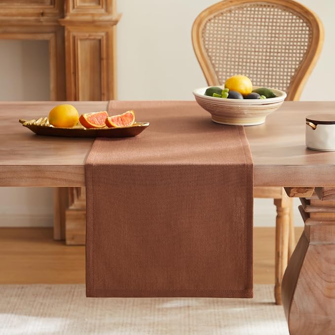 Rustic Cotton Linen Table Runner, 13x36 Inches Terracota | Farmhouse Style - Image 4