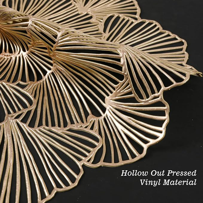 Round Placemats Pressed Vinyl Metallic Flower Place Mats Set of 6 | 15 Inch - Image 5