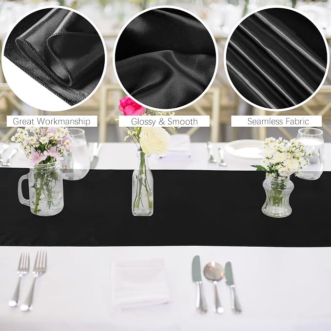 Aneco 12 Pack Satin Table Runner 12 x 108 Inch Black Long Wedding Satin Silk - Image 3