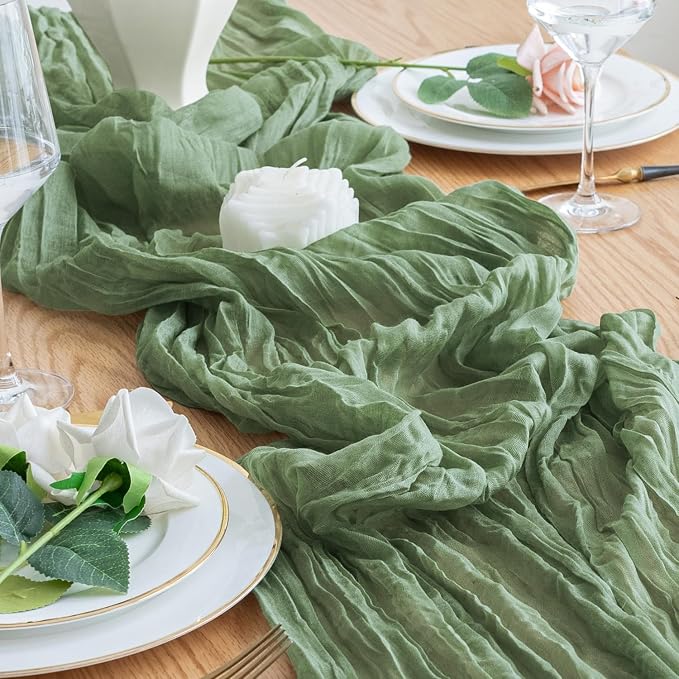 Cheesecloth Table Runner 10FT 3Pcs Sage Green Boho Gauze Sheer Runners | Cheese - Image 6