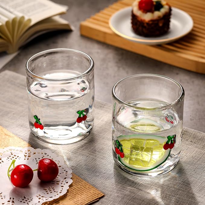 SiliFine 2 Pcs Cherry Icon Juice Glasses - 14oz Red Cherry Stemless Wine - Image 7