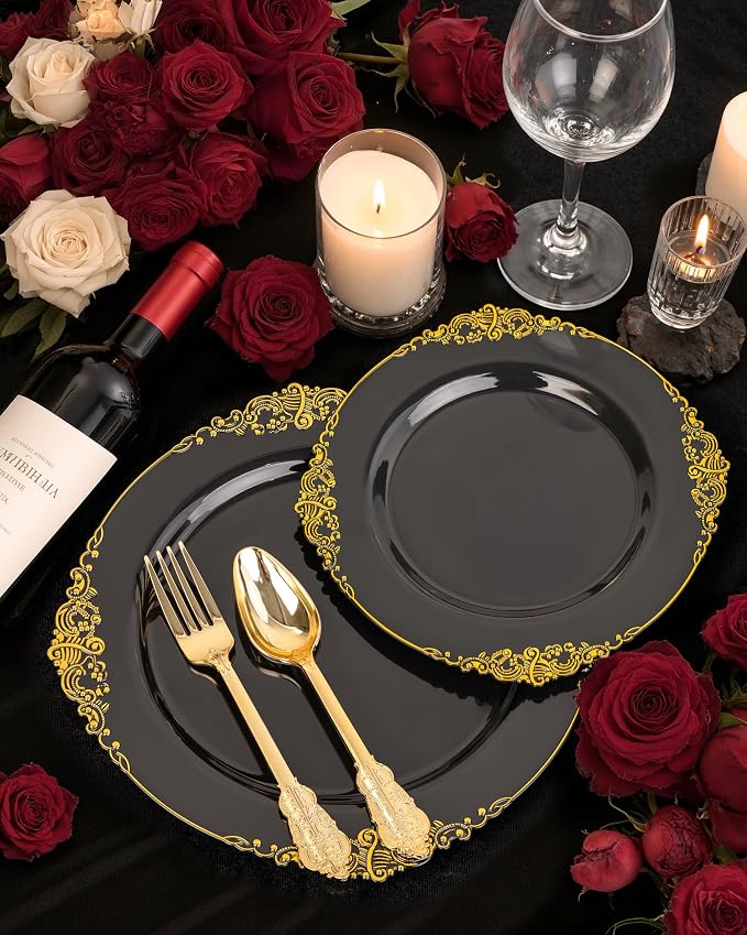 Nervure 100Pcs 7.5'' Black Plastic Plates, Disposable Plates - Image 6