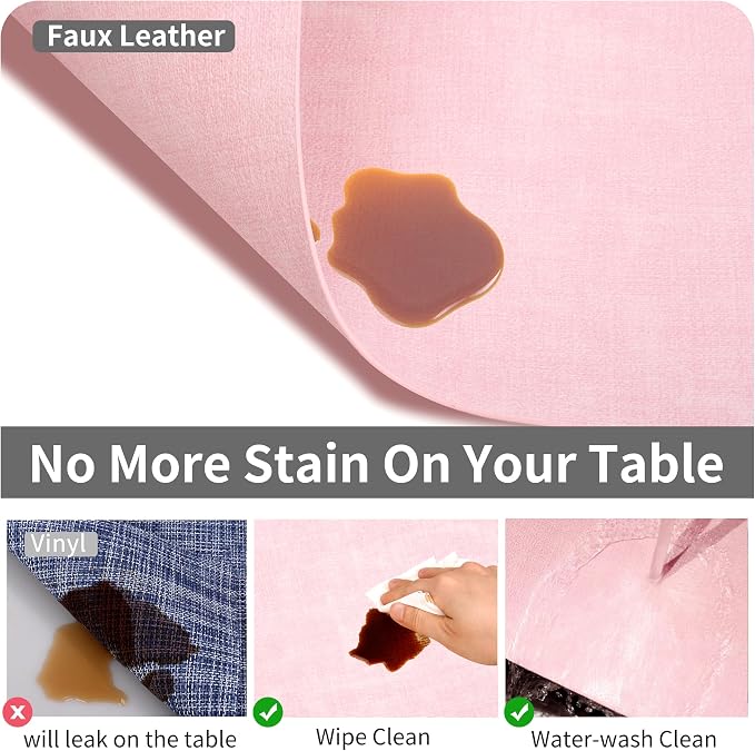 Maxpearl Faux Leather Placemats Set of 6, Light Pink | Waterproof - Image 3