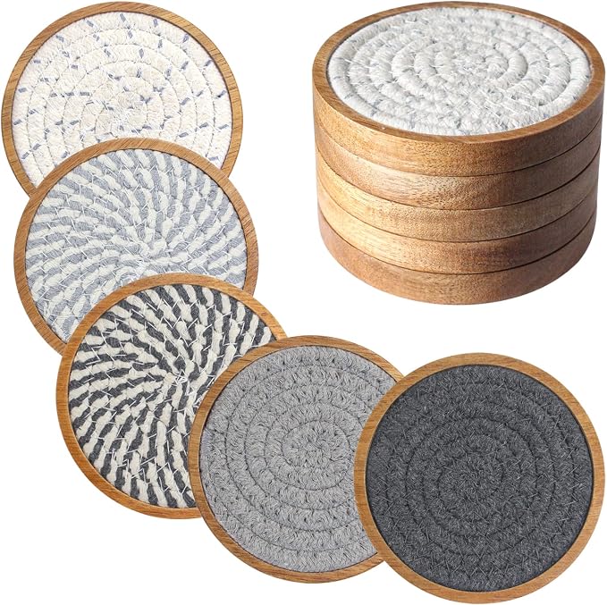 Eykao 5 Pack Coasters for Drinks Absorbent, 4.3 inches Cork Coasters for Coffee by Eykao